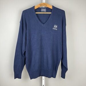 Vintage 80s Vantage Dodge‎ Ram Knit Sweater Mens L Navy Blue V-Neck Pullover